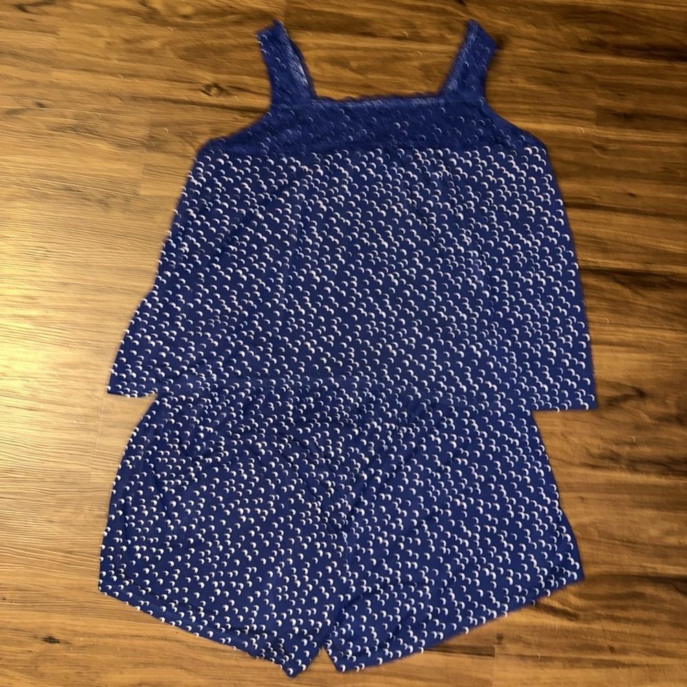 Dreams Co Summer Womens Pajama Set 1X 22 / 24 Blue Tank Shorts Embroidered Lace - Picture 6 of 9